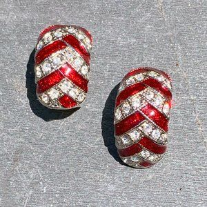 Sophisticated Garnet and Rhinestone Chevron Clip-on Earrings